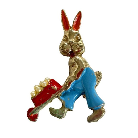 Vintage Scatter Pins Set of 2 Rabbit Farming Bunny Enameled 1.25" - Picture 3 of 5